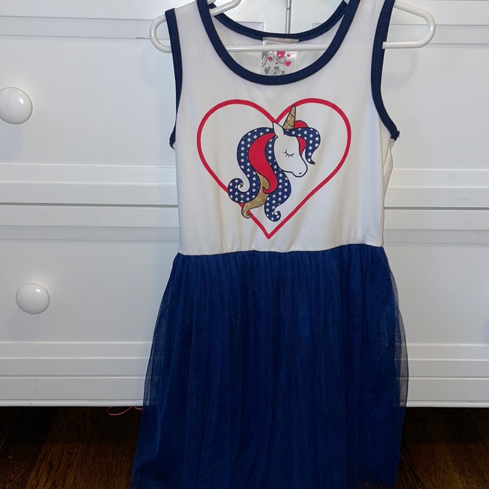 EUC red, white and blue unicorn dress